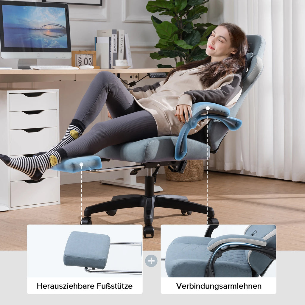 GTPLAYER Sedia Gaming Ergonomica con Poggiapiedi, Poltrona Gamer in Tessuto con Braccioli Collegati e Cuscino a Molla