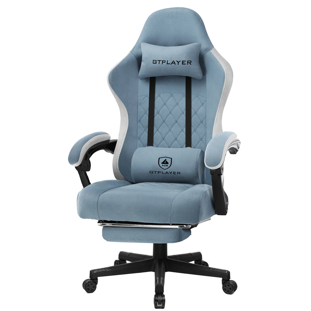 GTPLAYER Sedia Gaming Ergonomica con Poggiapiedi, Poltrona Gamer in Tessuto con Braccioli Collegati e Cuscino a Molla