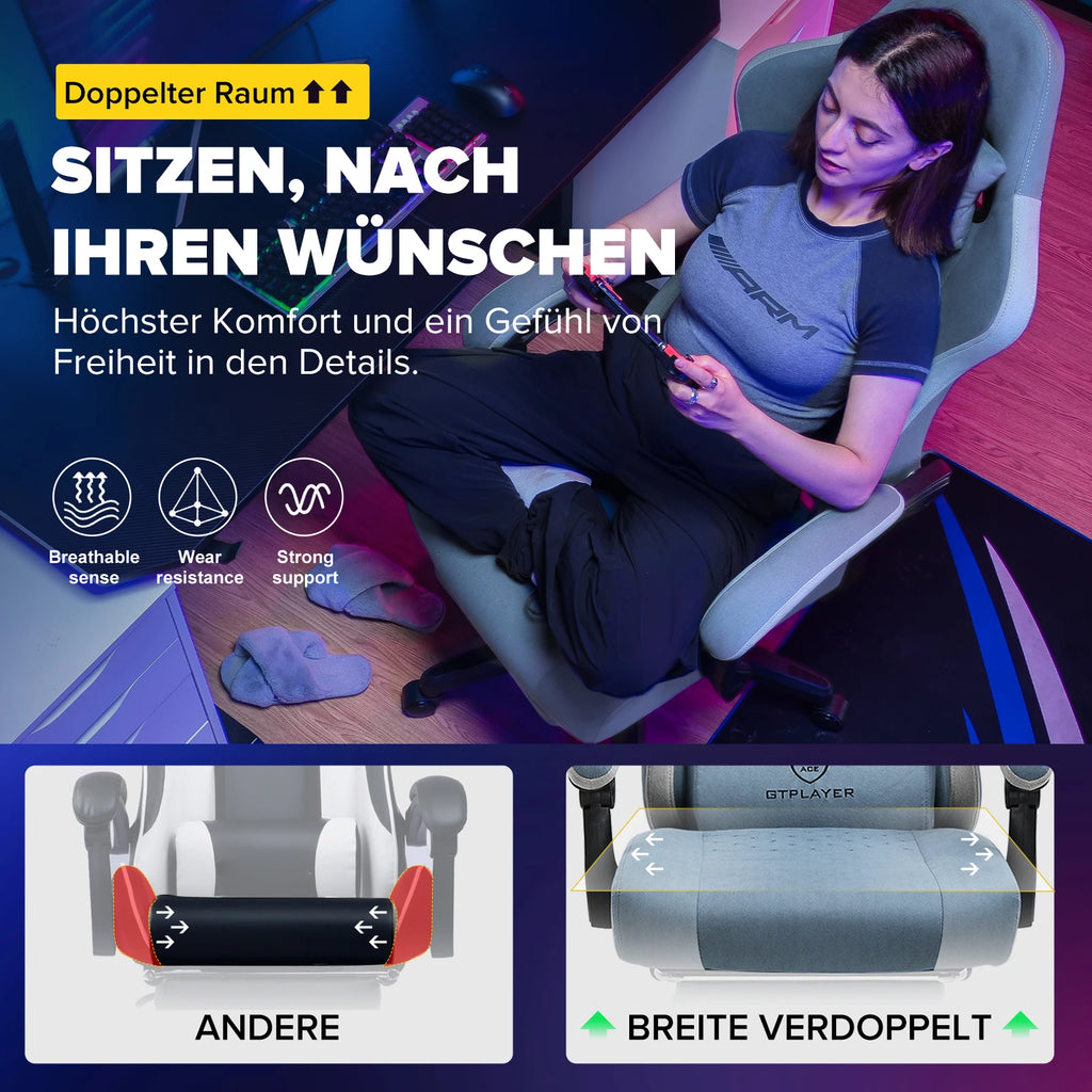 GTPLAYER Sedia Gaming Ergonomica con Poggiapiedi, Poltrona Gamer  con Braccioli Collegati e Cuscino a Molla