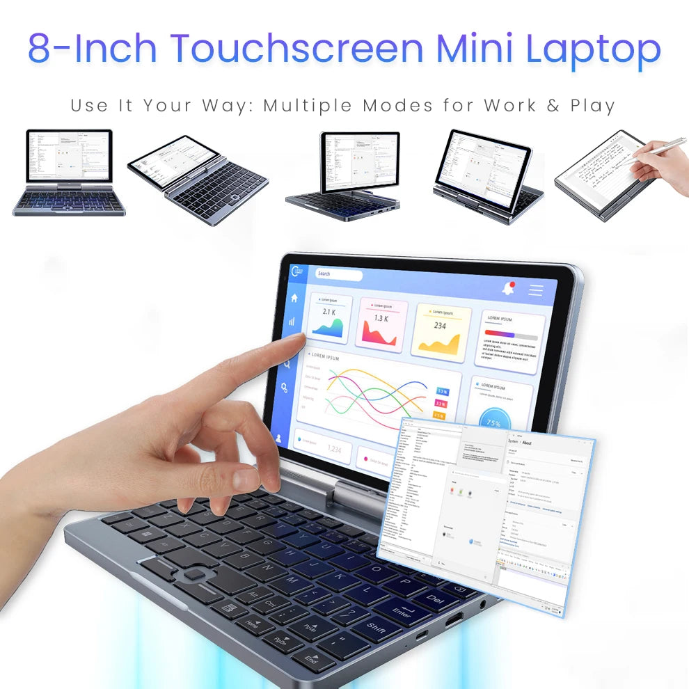 Handheld Computer Gaming Portable Mini Laptop Wins 11 8 Inch Touch Screen Office Notebook Pocket Netbook Win10 Mini Laptop