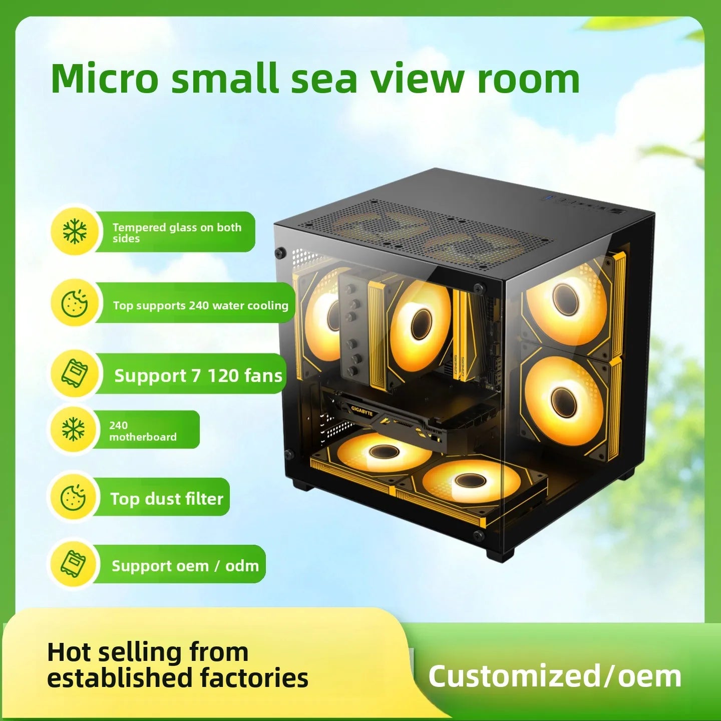 Micro ATX Vertical Small Glass Side Transparent CPU Casing Gaming Case for Desktop Computer