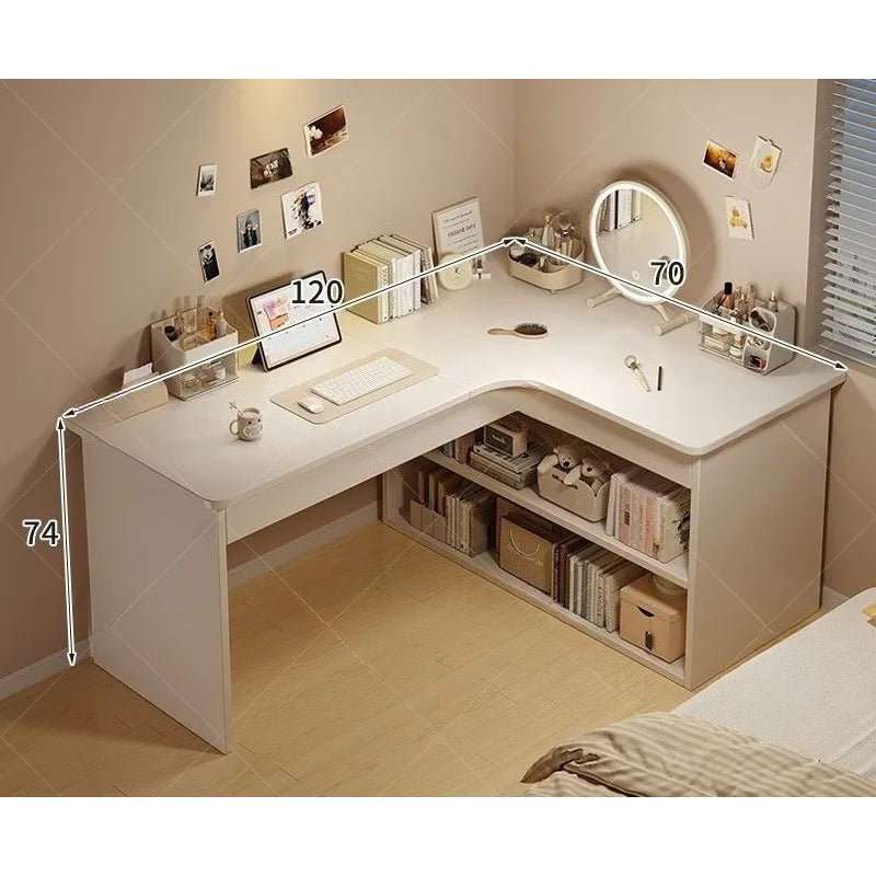 Scrivania per computer, scrivania da casa per camera da letto, libreria integrata, scrivania angolare multifunzionale per studenti che imparano a scrivere, scrivania da ufficio.