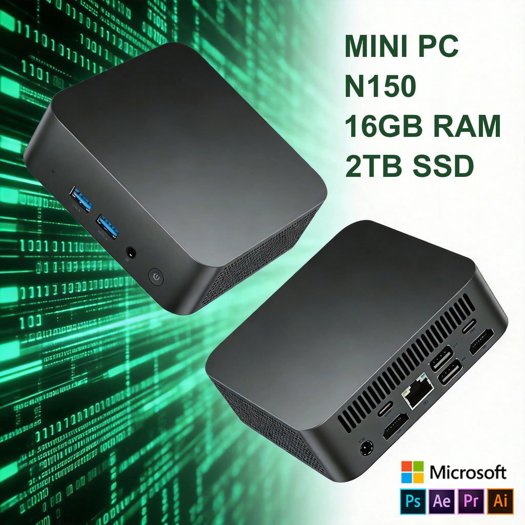 Mini PC Intel N150, PC portatile da ufficio, computer con Windows 11, Mini PC con 16GB di RAM, SSD da 1TB/2TB, piccolo Mini PC da gioco, supporto per 3 schermi.