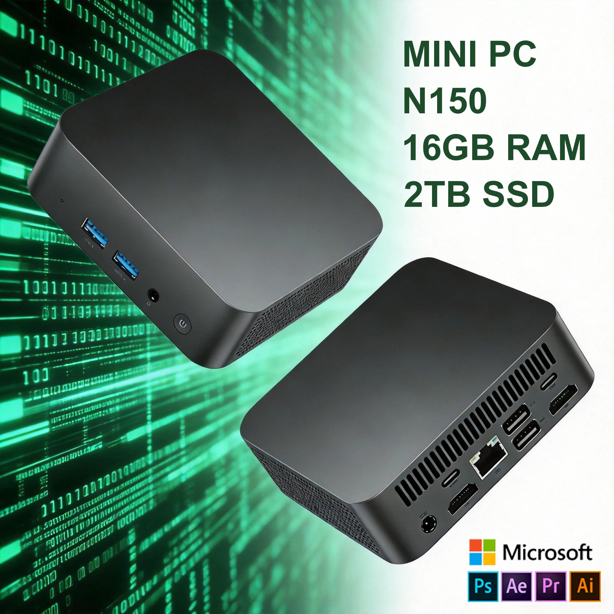 Mini PC Intel N150, PC portatile da ufficio, computer con Windows 11, Mini PC con 16GB di RAM, SSD da 1TB/2TB, piccolo Mini PC da gioco, supporto per 3 schermi.
