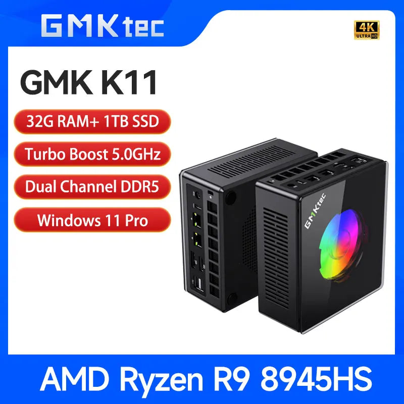 GMKtec Mini PC K11 AMD R9 8945HS Mini PC da gioco 32 GB DDR5 1 TB SSD Computer PC Mini computer PC Win11 Pro PC da gioco