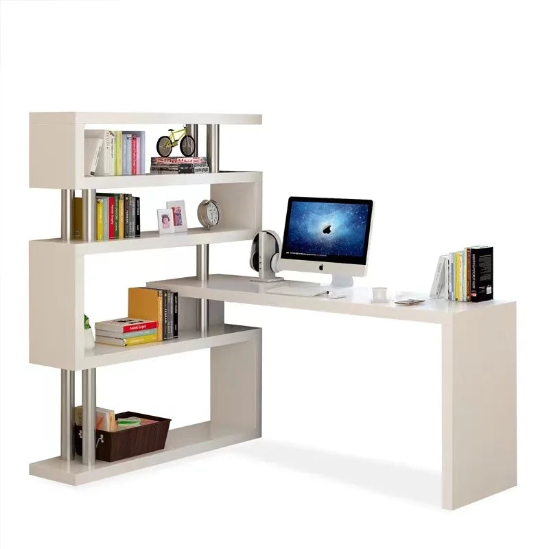 Scrivania Moderna con Libreria Integrata, Scrivania Regolabile in Altezza con Scaffale, Libreria in Legno di Alta Qualità con Scrivania per Computer