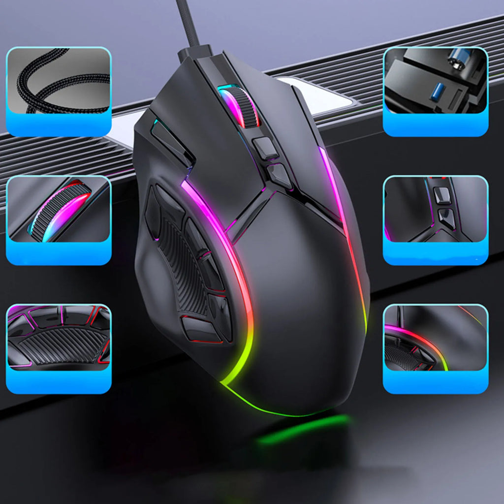 Mouse da gioco 12800 DPI Mouse da gioco RGB Mouse da gioco RGB cablato 12800 DPI 12 tasti Definizione macro Accessori di ricambio per computer