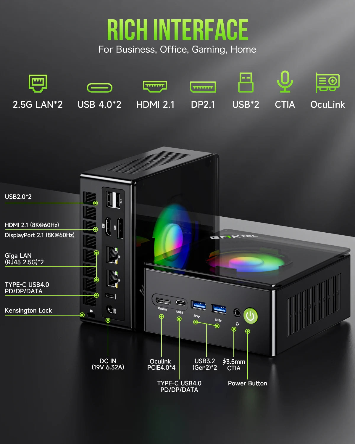 GMKtec Mini PC K11 AMD R9 8945HS Mini PC da gioco 32 GB DDR5 1 TB SSD Computer PC Mini computer PC Win11 Pro PC da gioco