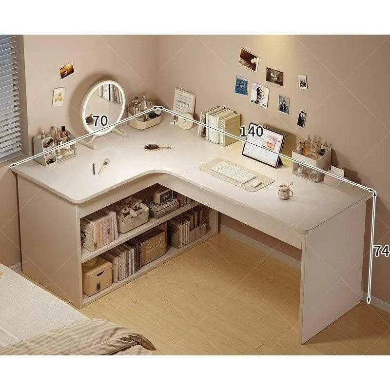 Scrivania per computer, scrivania da casa per camera da letto, libreria integrata, scrivania angolare multifunzionale per studenti che imparano a scrivere, scrivania da ufficio.
