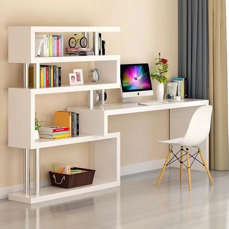 Scrivania Moderna con Libreria Integrata, Scrivania Regolabile in Altezza con Scaffale, Libreria in Legno di Alta Qualità con Scrivania per Computer