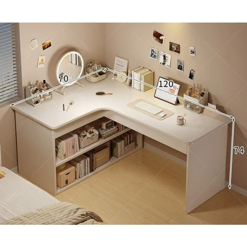 Scrivania per computer, scrivania da casa per camera da letto, libreria integrata, scrivania angolare multifunzionale per studenti che imparano a scrivere, scrivania da ufficio.