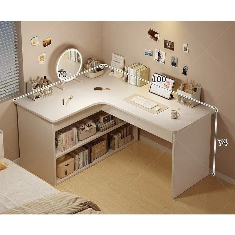 Scrivania per computer, scrivania da casa per camera da letto, libreria integrata, scrivania angolare multifunzionale per studenti che imparano a scrivere, scrivania da ufficio.