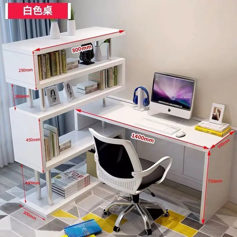 Scrivania Moderna con Libreria Integrata, Scrivania Regolabile in Altezza con Scaffale, Libreria in Legno di Alta Qualità con Scrivania per Computer