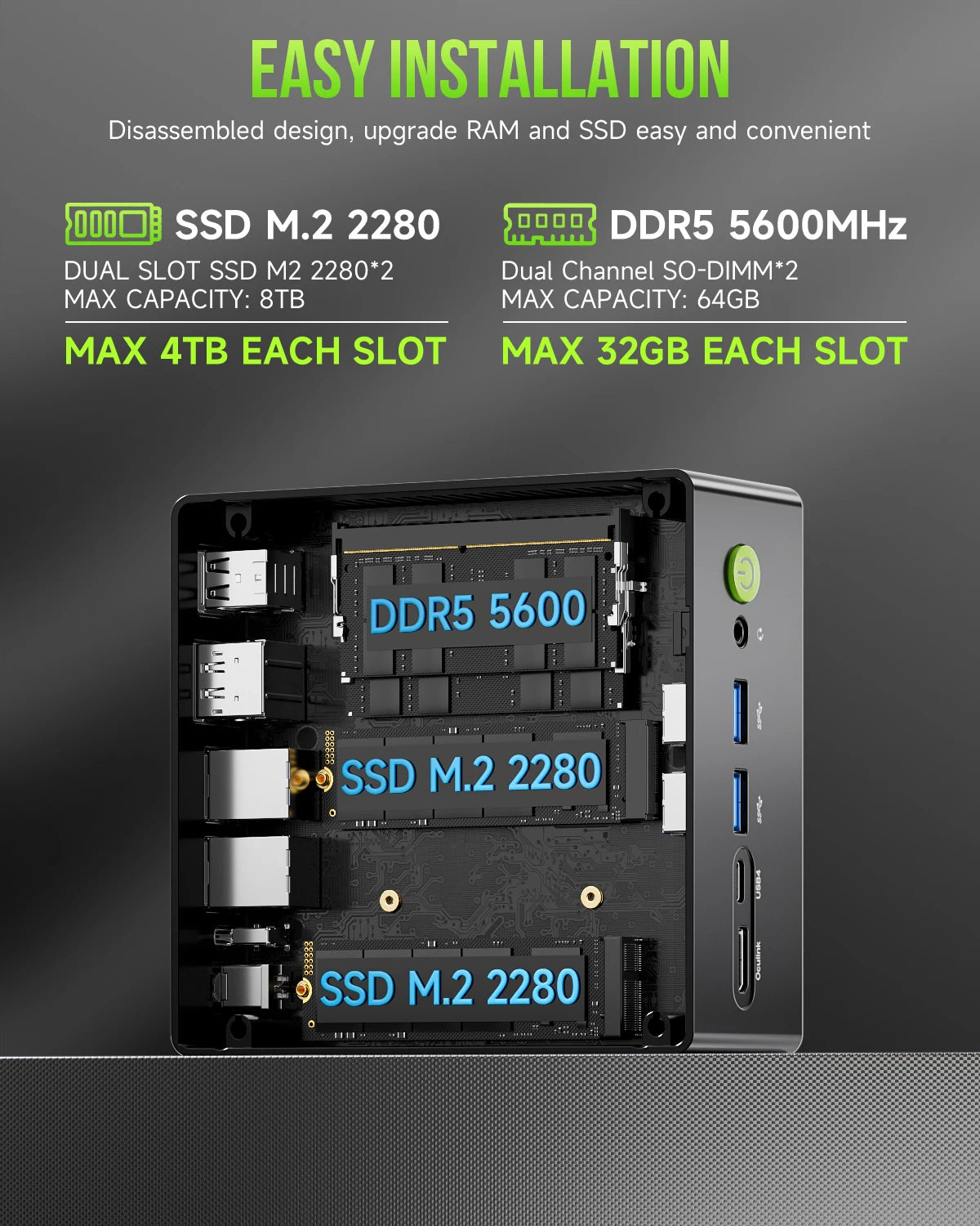 GMKtec Mini PC K11 AMD R9 8945HS Mini PC da gioco 32 GB DDR5 1 TB SSD Computer PC Mini computer PC Win11 Pro PC da gioco