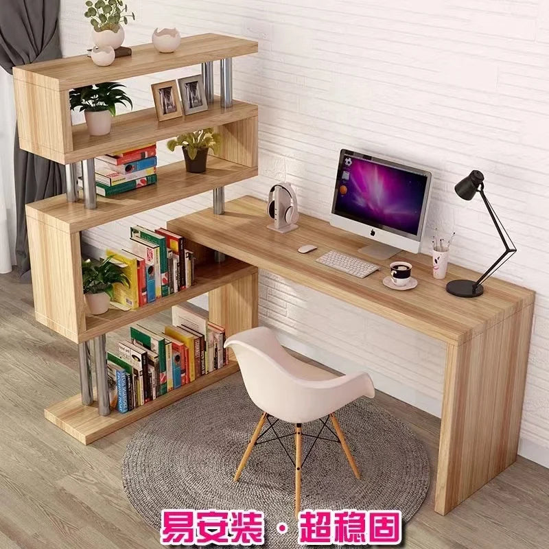 Scrivania Moderna con Libreria Integrata, Scrivania Regolabile in Altezza con Scaffale, Libreria in Legno di Alta Qualità con Scrivania per Computer