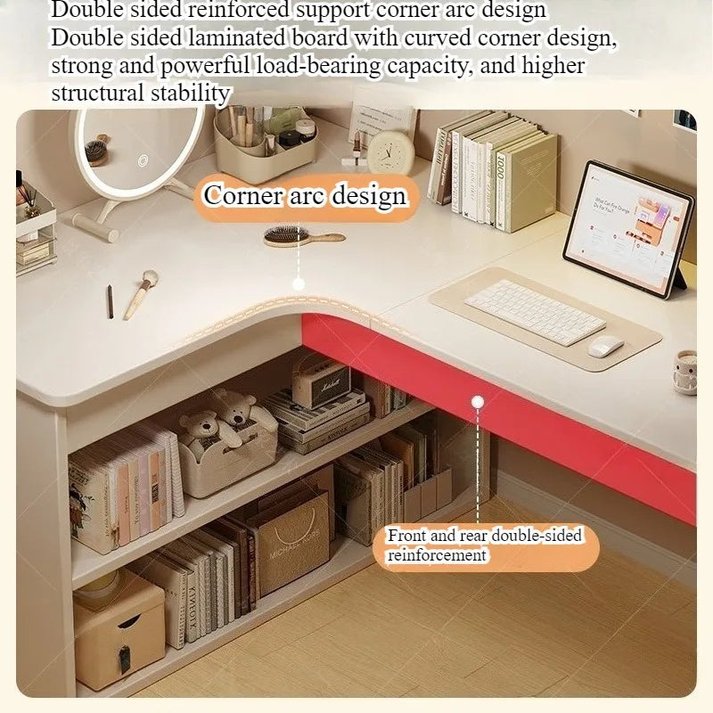 Scrivania per computer, scrivania da casa per camera da letto, libreria integrata, scrivania angolare multifunzionale per studenti che imparano a scrivere, scrivania da ufficio.