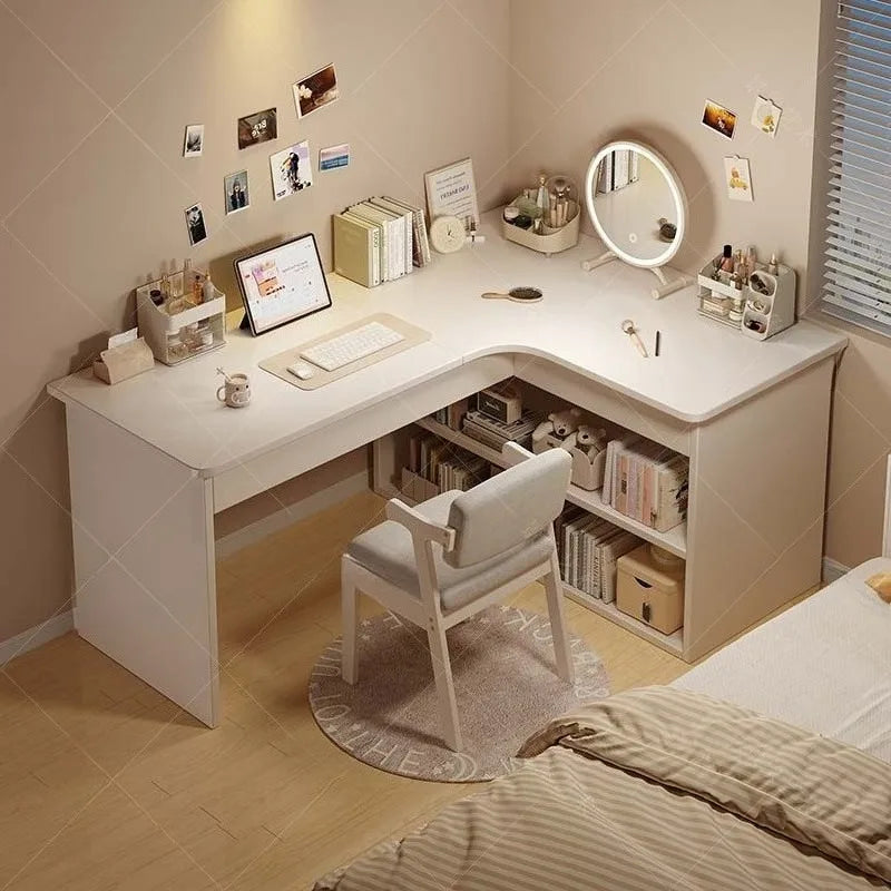 Scrivania per computer, scrivania da casa per camera da letto, libreria integrata, scrivania angolare multifunzionale per studenti che imparano a scrivere, scrivania da ufficio.