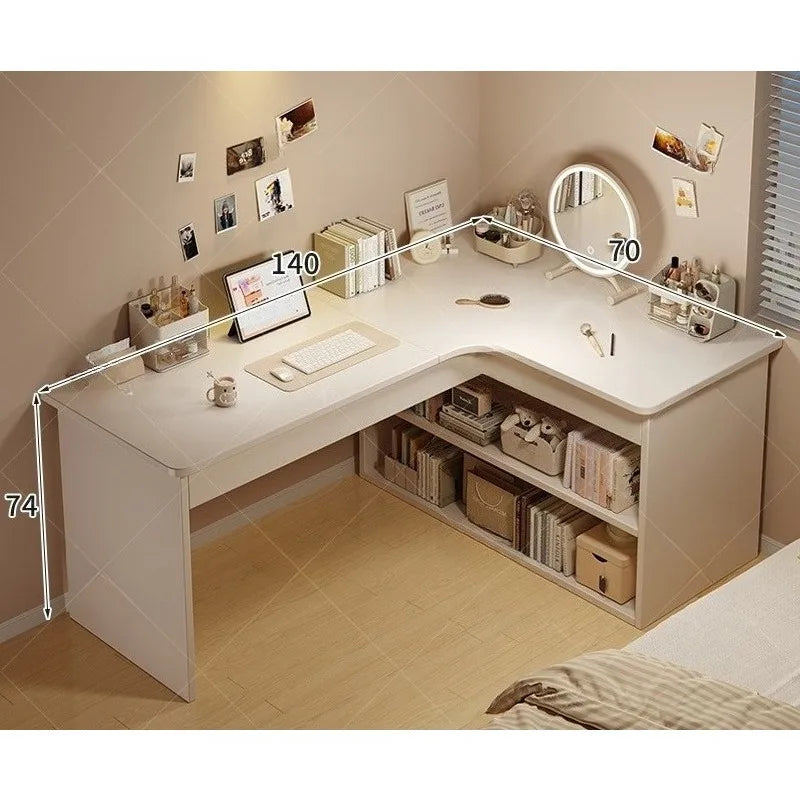 Scrivania per computer, scrivania da casa per camera da letto, libreria integrata, scrivania angolare multifunzionale per studenti che imparano a scrivere, scrivania da ufficio.