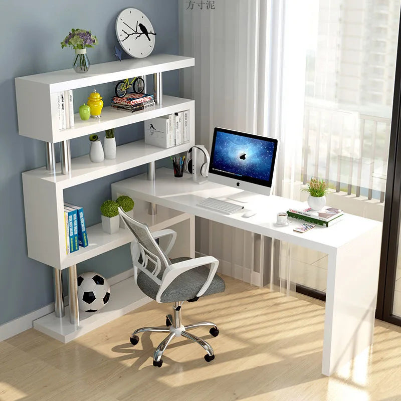 Scrivania Moderna con Libreria Integrata, Scrivania Regolabile in Altezza con Scaffale, Libreria in Legno di Alta Qualità con Scrivania per Computer