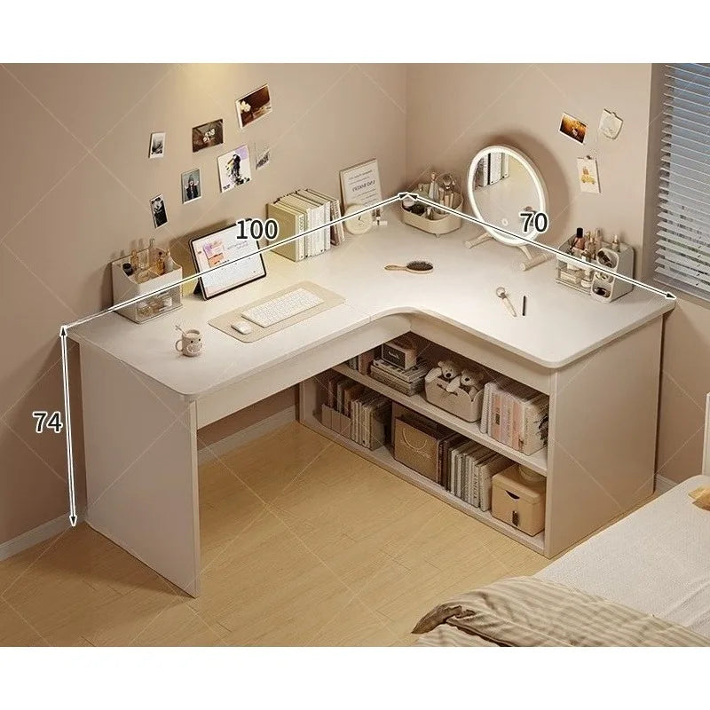 Scrivania per computer, scrivania da casa per camera da letto, libreria integrata, scrivania angolare multifunzionale per studenti che imparano a scrivere, scrivania da ufficio.