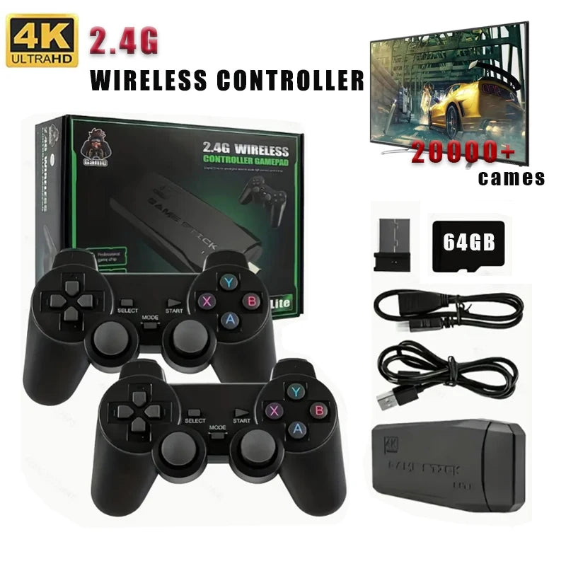 Stick per Videogiochi Wireless 2.4G con Doppio Joystick, Console di Gioco 4K, 20000+ Giochi Retrò, Regalo di Ringraziamento